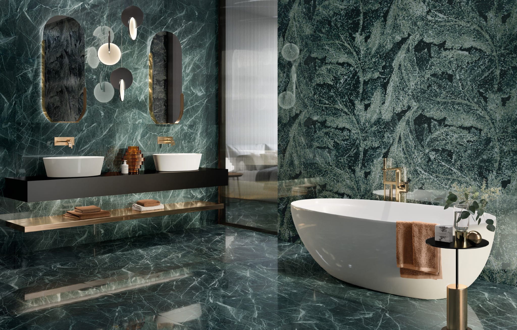 Green Marble Effect Porcelain Tiles in Polished and Matt finish