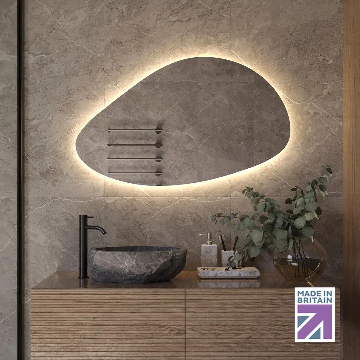 Lulworth Grand Backlit Shaver Pebble Mirror