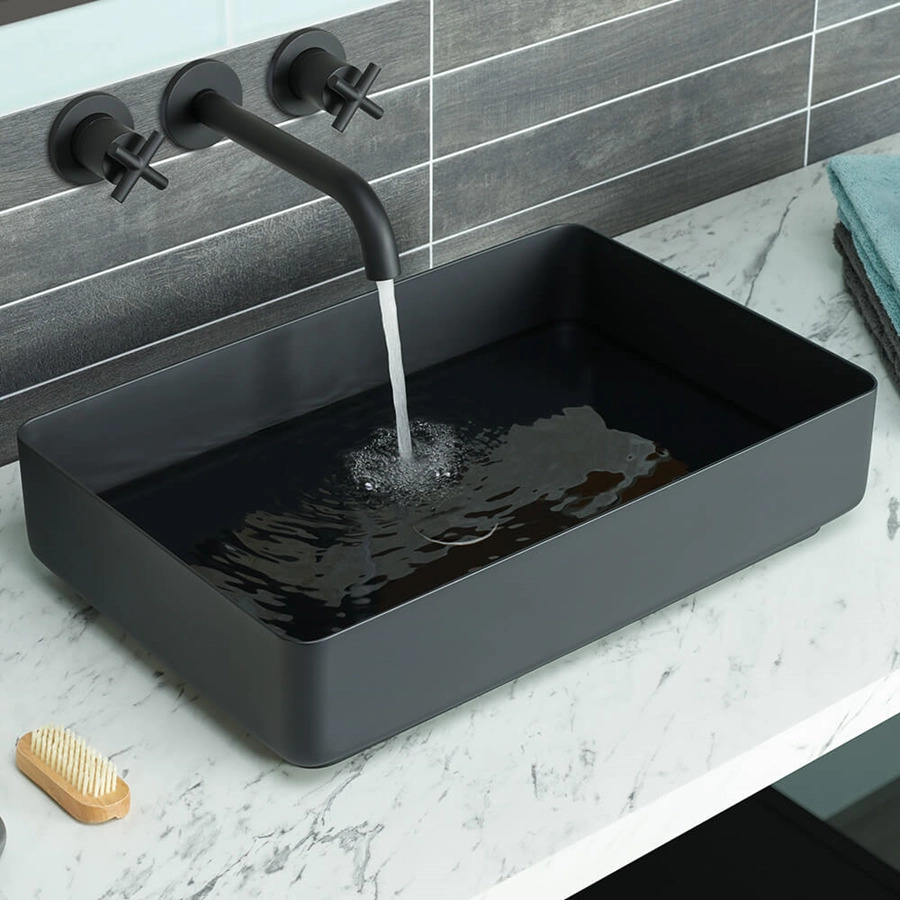 VOS Rectangular Stainless Steel Countertop Basin - Matt Black